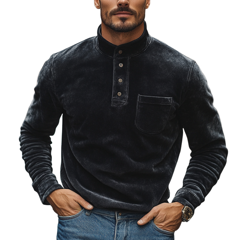 Men's Suede Solid Color Stand Collar Pullover Sweatshirt MTA2820I5X