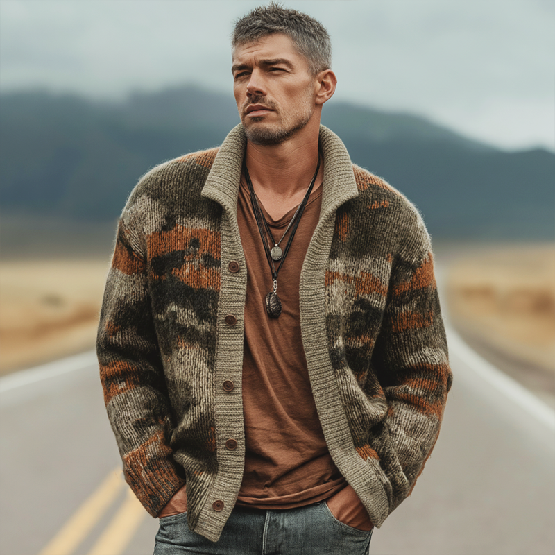 Men's Urban Warm Camouflage Button-Down Knit Cardigan MTA1874K6U