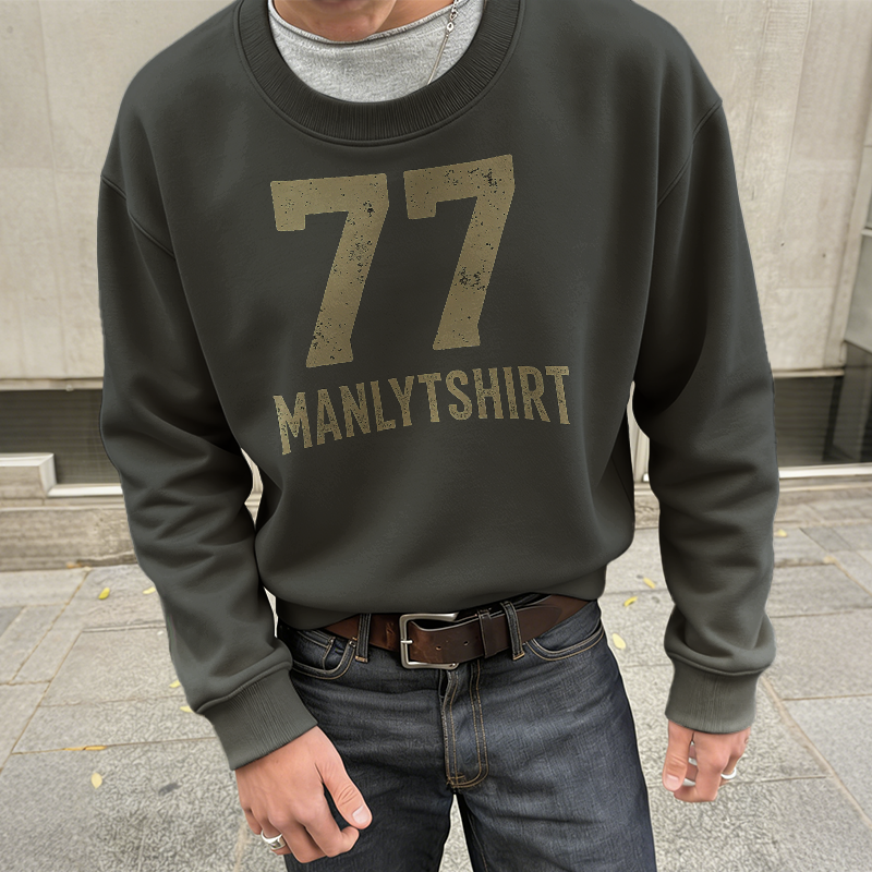 Men's Retro Casual Unbeatable Lucky 7 Crew Neck Long Sleeve Sweatshirt MTZ1015B1TO