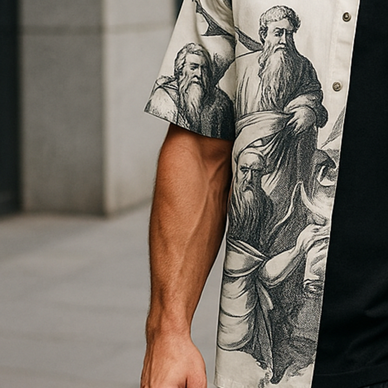 Men's Summer Fashion Printed Polyester Blended Short Sleeve Shirt MTA1262F9P