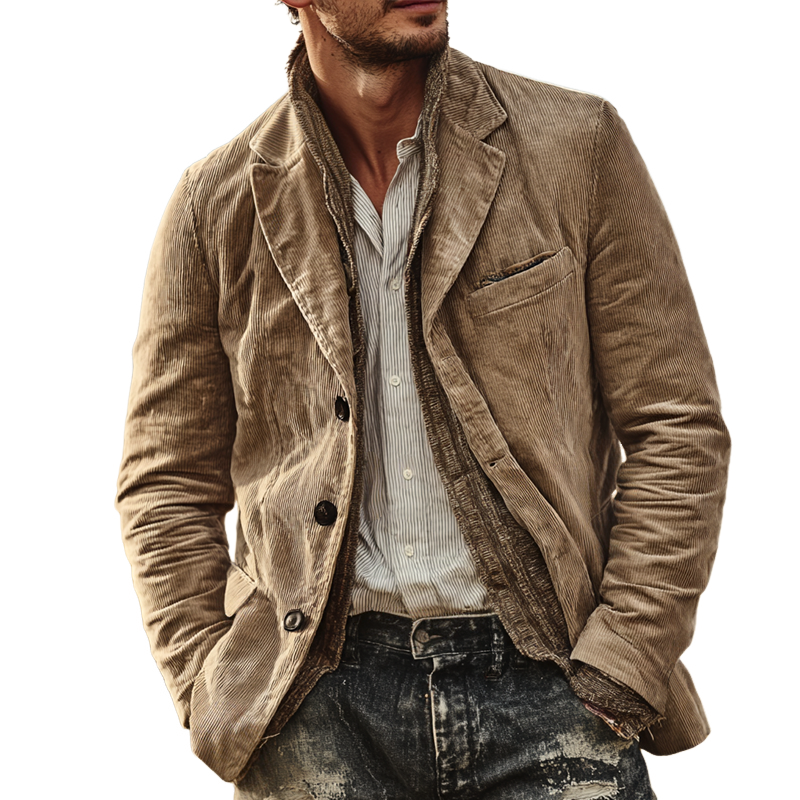 Men's Corduroy Notch Lapel Single Breasted Blazer MTA0133I9Z