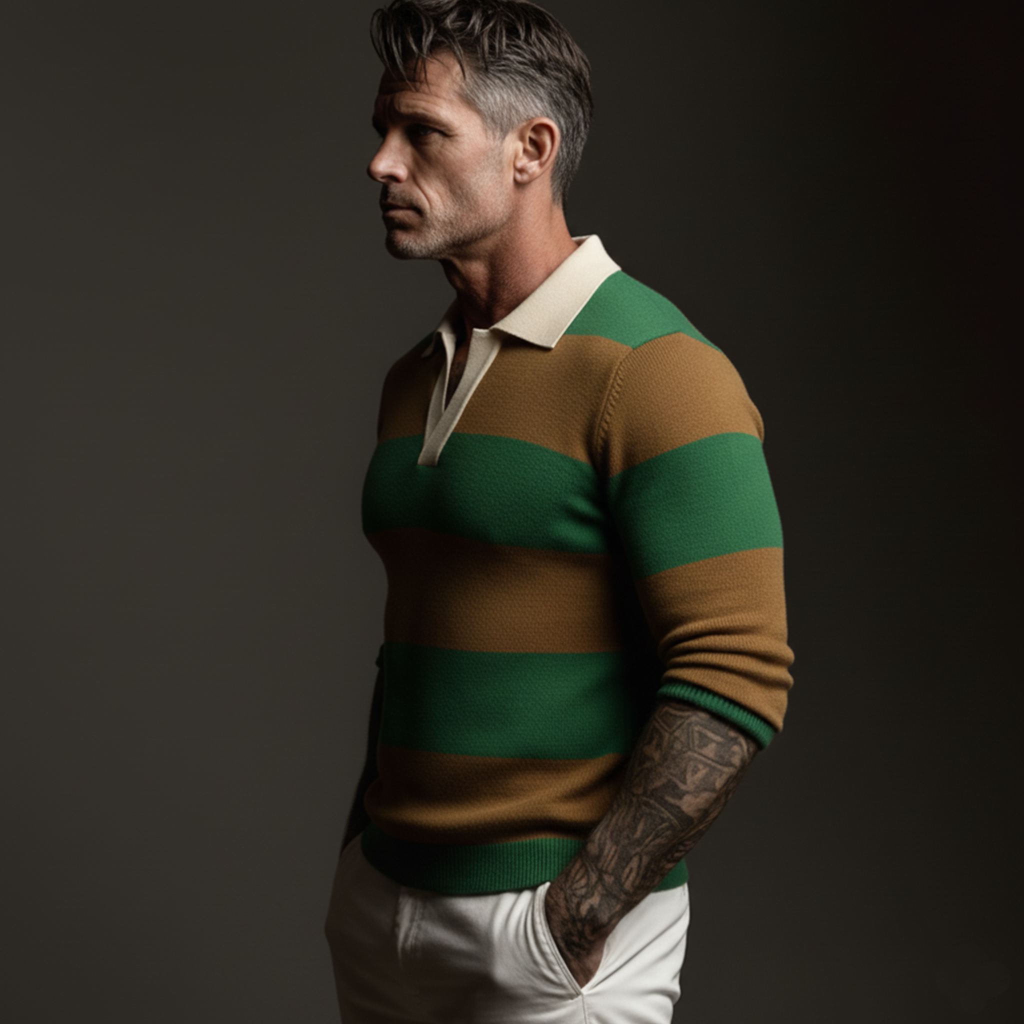 Men's Classic Casual Color-blocked Striped Slim Fit Sweater MTA0734K8K