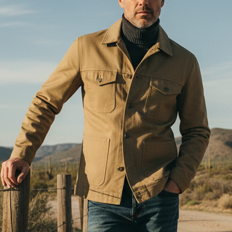 Men's Retro Cotton Blend Multi-Pocket Workwear Long-Sleeve Shirt MTA2002K0P