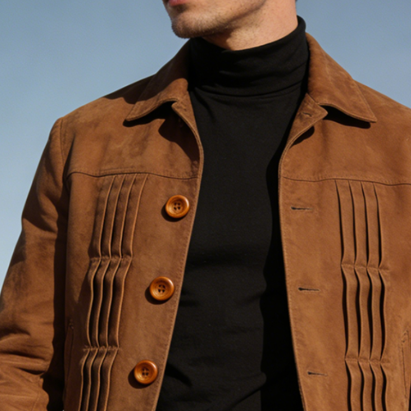 Men's Retro Casual Cotton Pleated Collar Button Jacket MTA1175L6TO