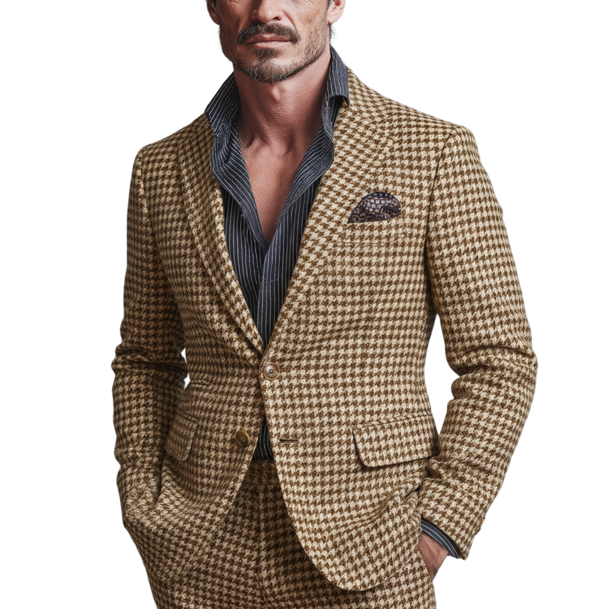 Men's Classic Retro Single-breasted Houndstooth Wool Slim-fit Blazer MTA2620K3K