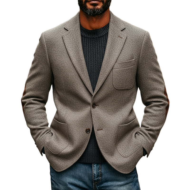 Men's Blended Fabric Patchwork Elbow-style Faux Suede Lapel Blazer MTA0637K4X