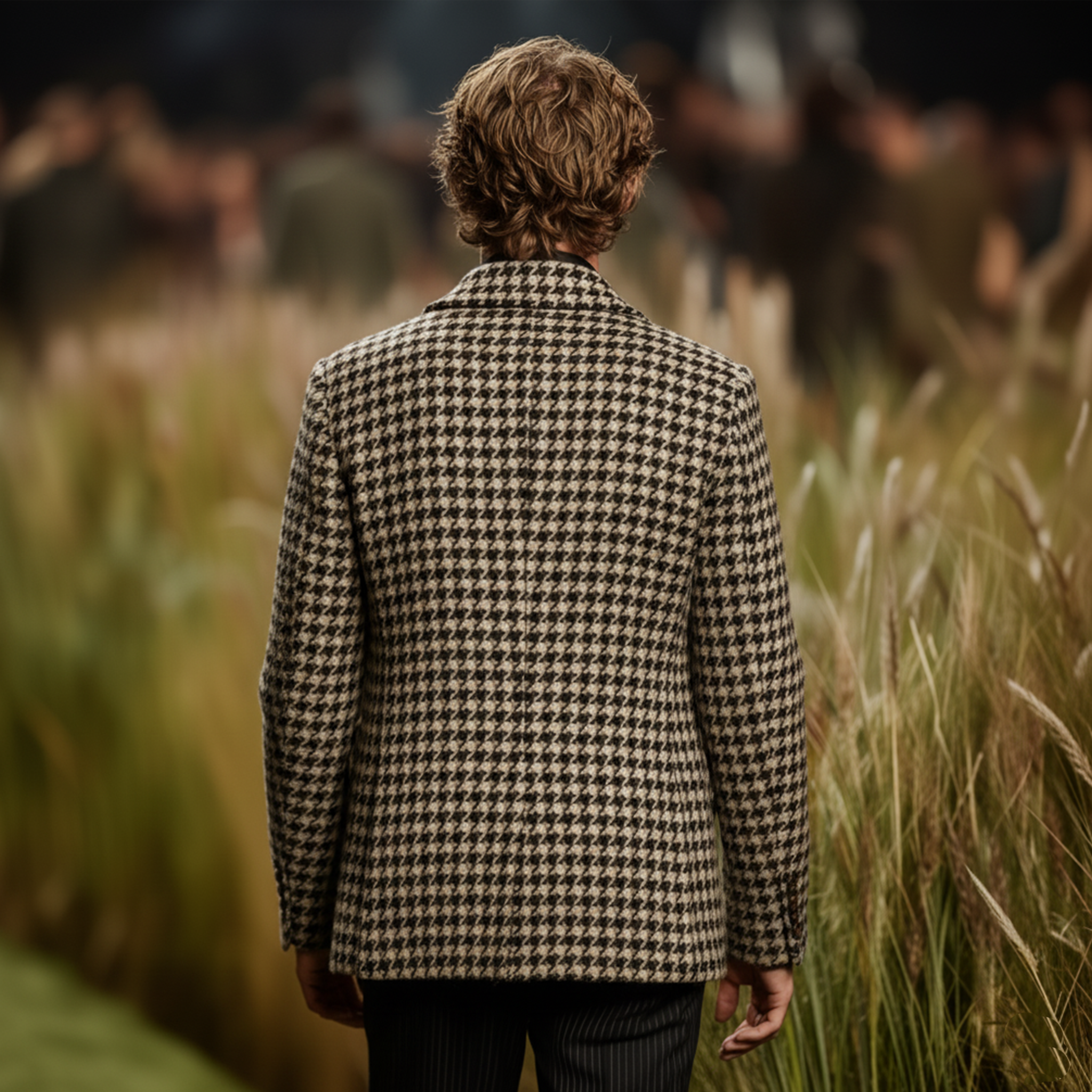 Men's Classic Business Casual Faux Houndstooth Wool Single-breasted Coat MTA3040J1K