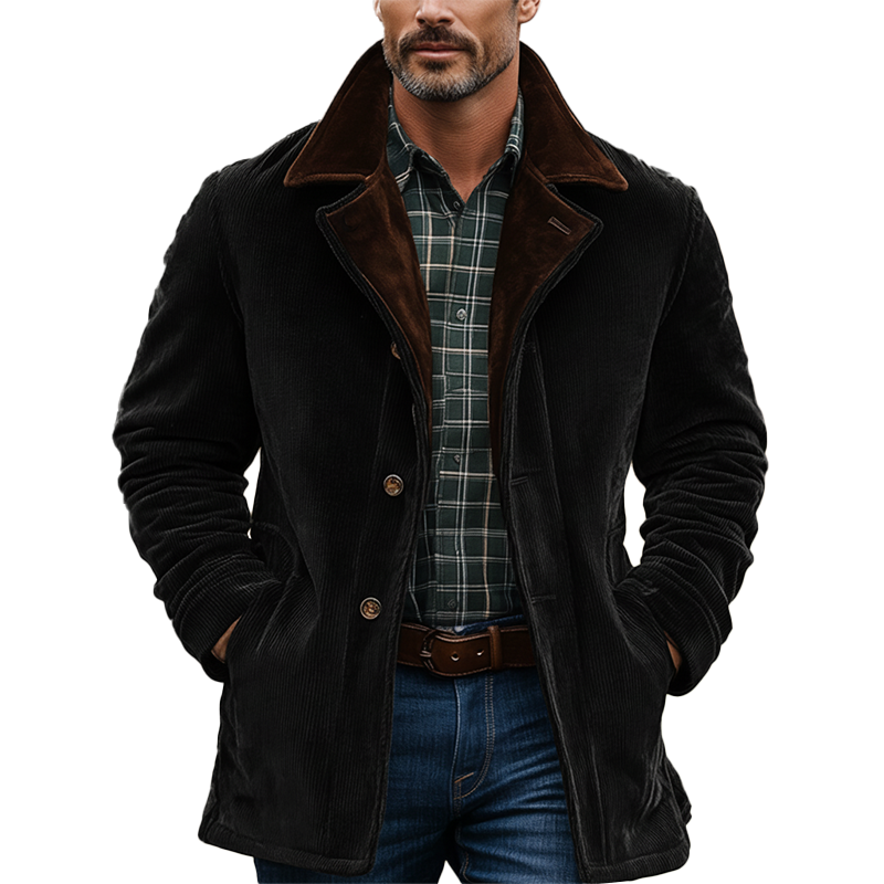 Men's Winter Retro Color Block Corduroy Button Jacket MTA0542K9P