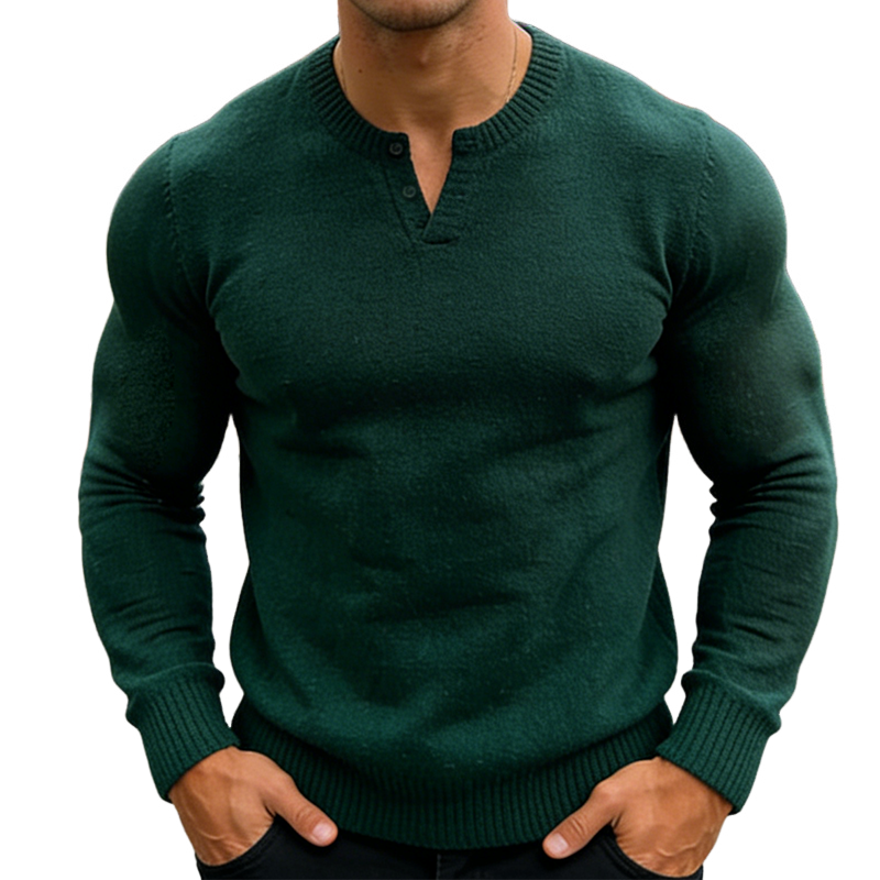 Men's Retro Casual Knitted Henley Collar Sweater MTA1505L6TO