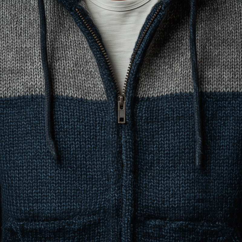 Men's Winter Fashion Mixed Color Cotton Knitted Hooded Cardigan Sweater MTA1041J7P
