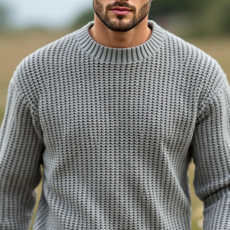 Men's Solid Color Round Neck Long Sleeve Sweater MTA1102I6Z