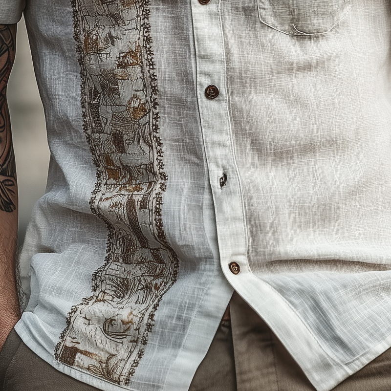 Men's Retro Geometric Short Sleeve Lapel Shirt MTA0379G8X