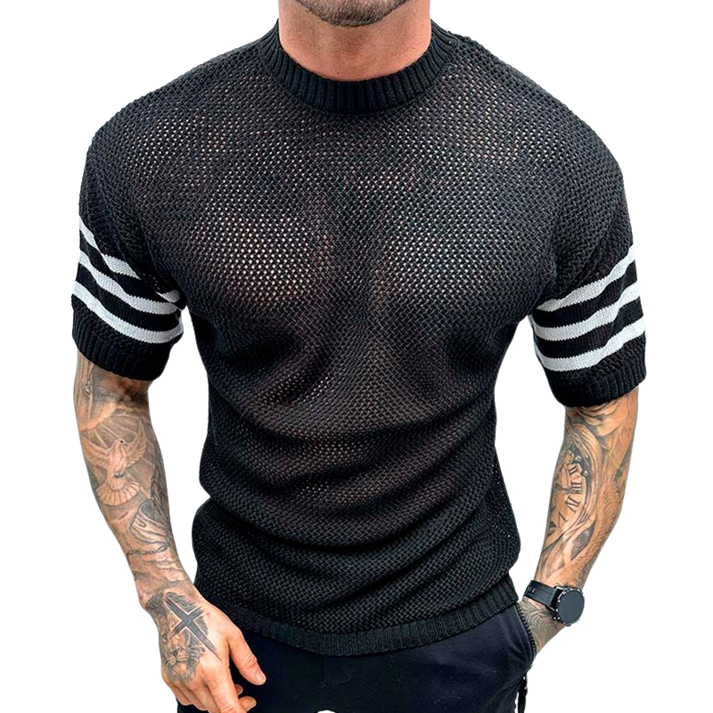 Men's Casual Fashion Round Neck Knitted Back Short-sleeved T-shirt 23923161K