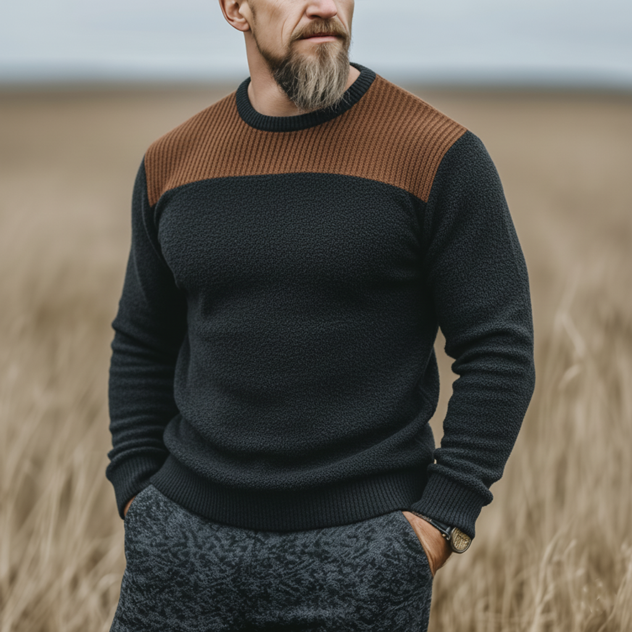 Men's Classic Western Tough Guy Style Dralon Fabric Warm Skin-friendly Slim Long-sleeved T-shirt MTA2209J3K