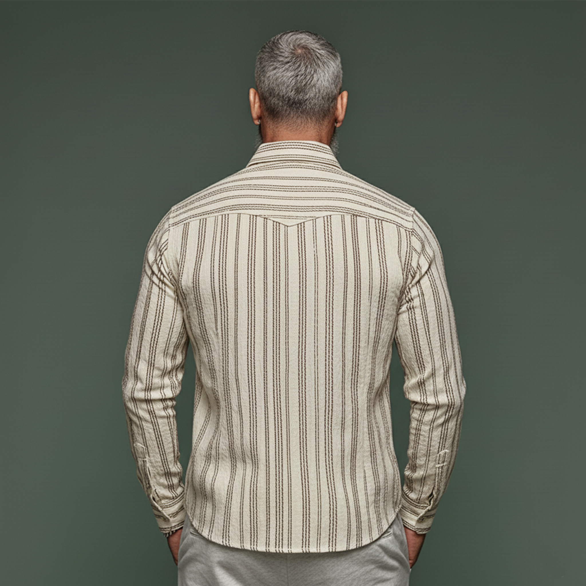 Men's Classic Casual Lapel Collar Vertical Stripe Cotton Blend Long-sleeved Shirt MTA1514L0K