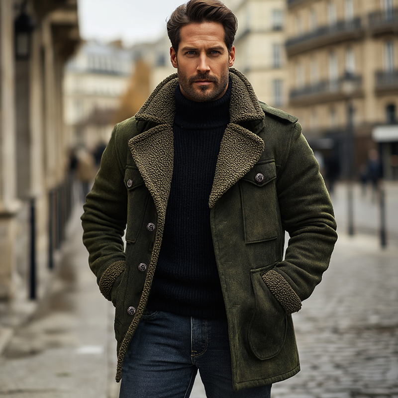 Men's Classic Suede Lamb Wool Lined Button-down Short Coat MTA0486K9U