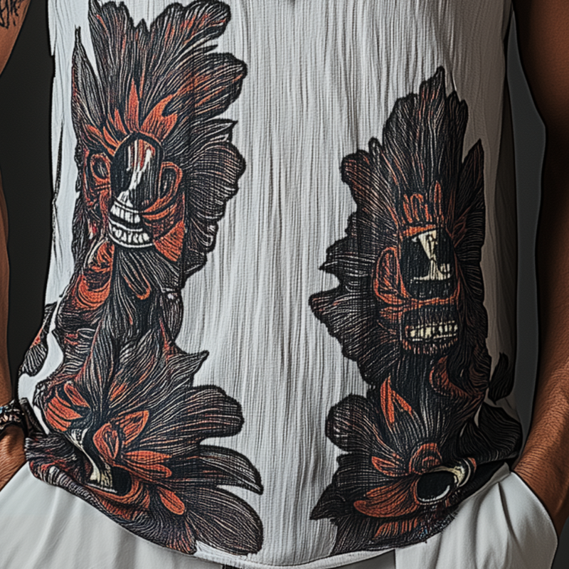 Men's Summer Fashion Printed Bubble Wrinkle Fabric Tank Top MTA2730F7P