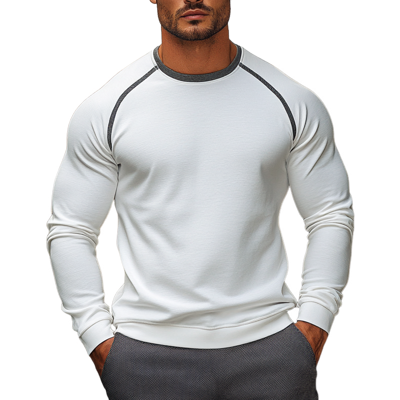 Men's Casual Blended Contrast Color Long Sleeve Crew Neck T-shirt MTA1396J4X