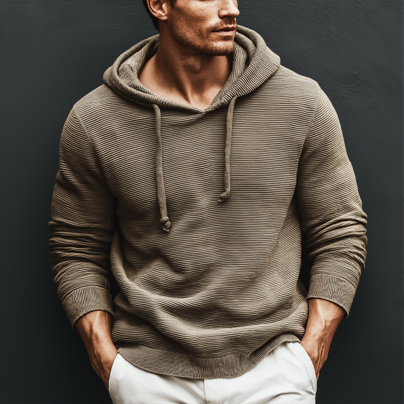 Men's Classic Striped Textured Loose Casual Hoodie MTA2785J2U