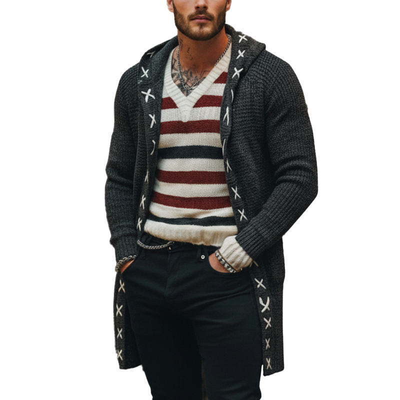 Men's Winter Fashion Simple Jacquard Knitted Hooded Cardigan MTA1629J6P