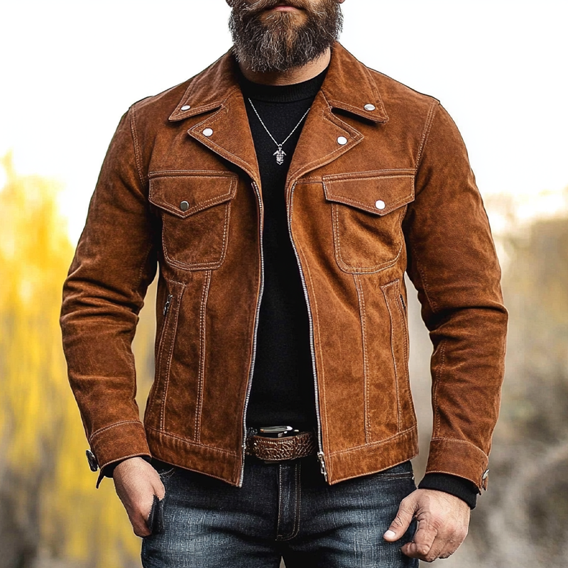 Men's Solid Single-breasted Faux Suede Jacket MTA2550H2X