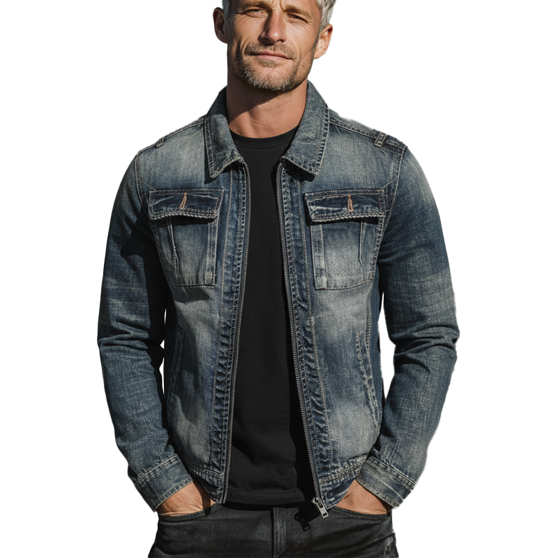 Men's Autumn And Winter Retro Washed Casual Denim Jacket MTA2309I8P