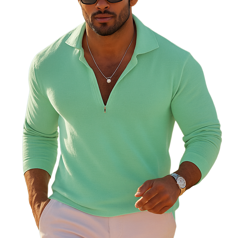 Men's Knitted Solid Color Casual Loose Zipper Sweater MTA2409G2X