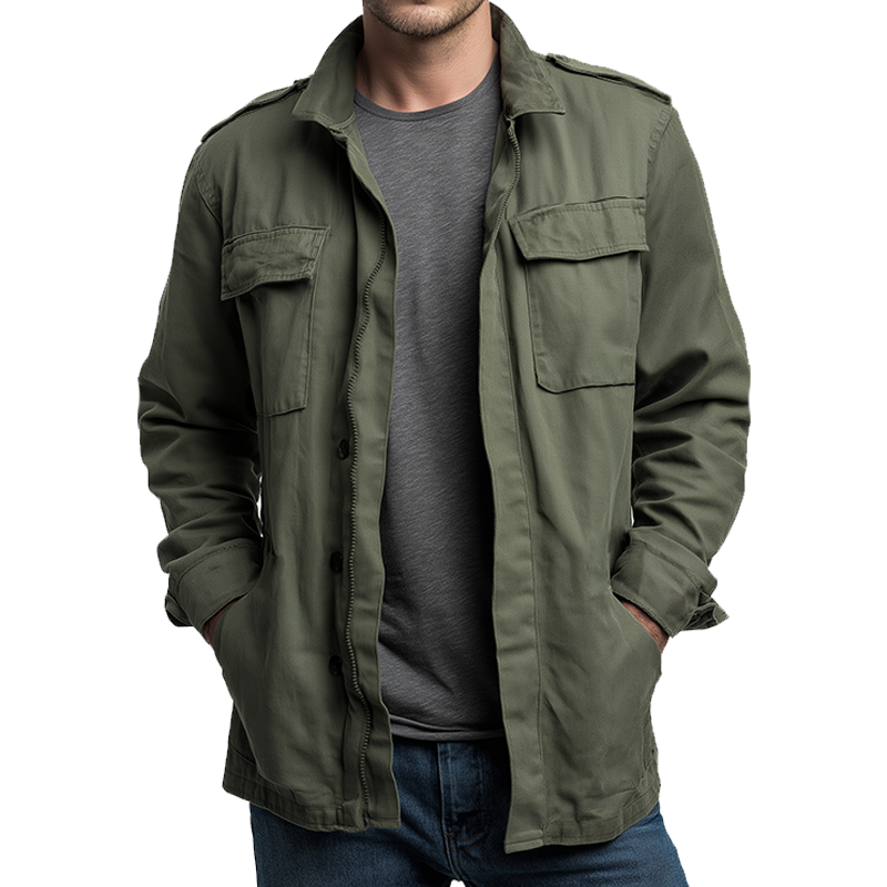 Men's Retro Casual Solid Color Washed Zipper Outdoor Workwear Jacket MTA0869H1TO