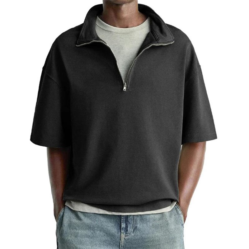 Men's Simple Zipper Cotton And Linen Short-Sleeved Polo Shirt MTA3049G1P