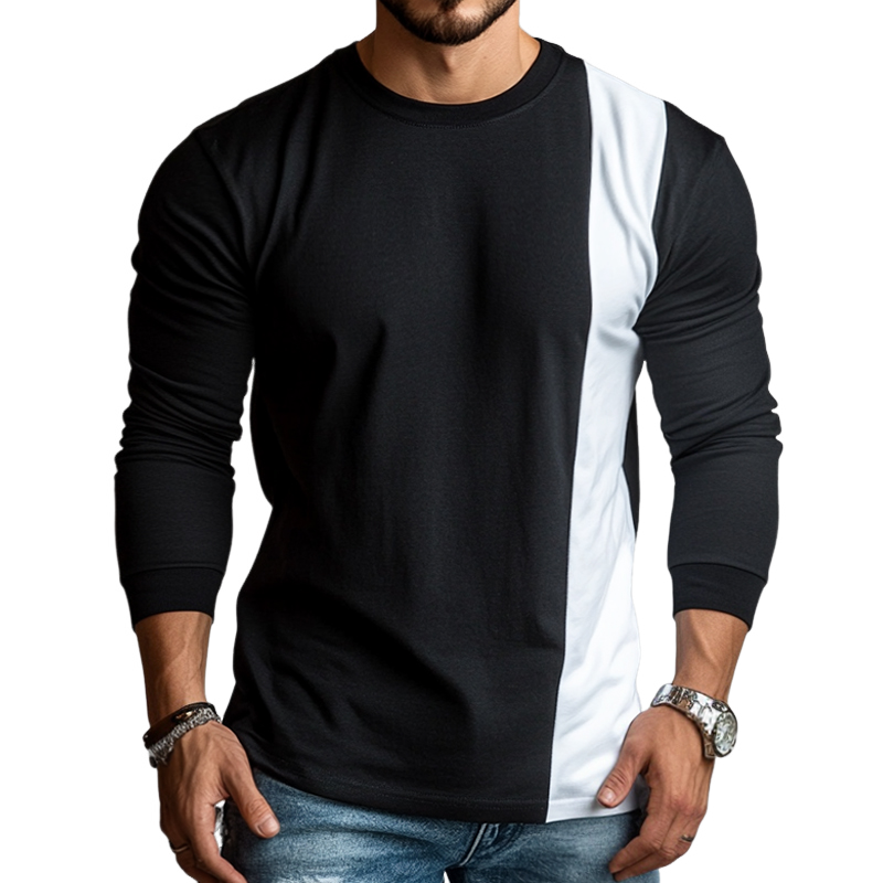 Men's Retro Casual Stitching Round Neck Long Sleeve T-Shirt 62079252TO