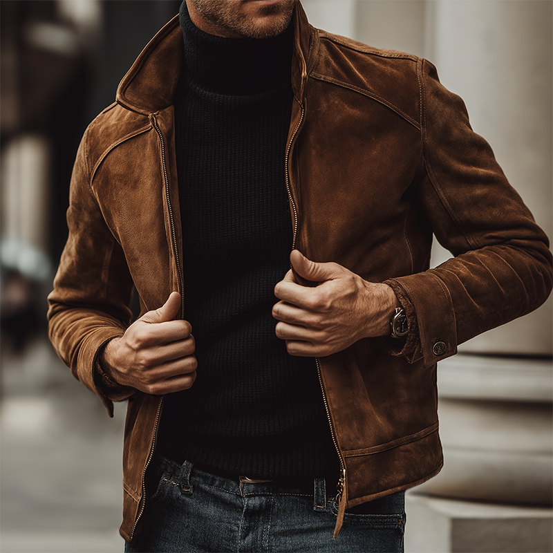 Men's Vintage Casual Suede Lapel Zipper Jacket MTA2658H3TO