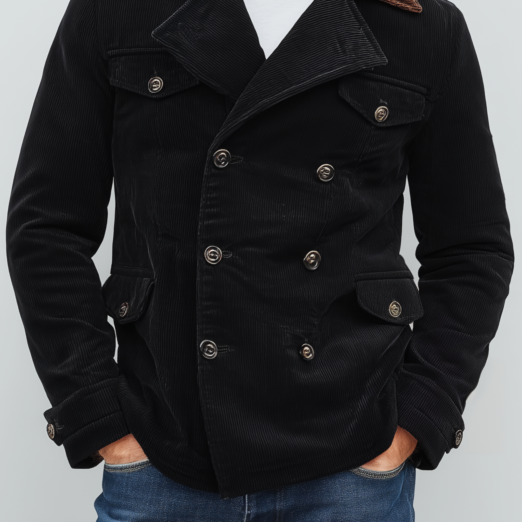Men's Classic Casual Lapel Double-Breasted Corduroy Jacket MTA1090I8K
