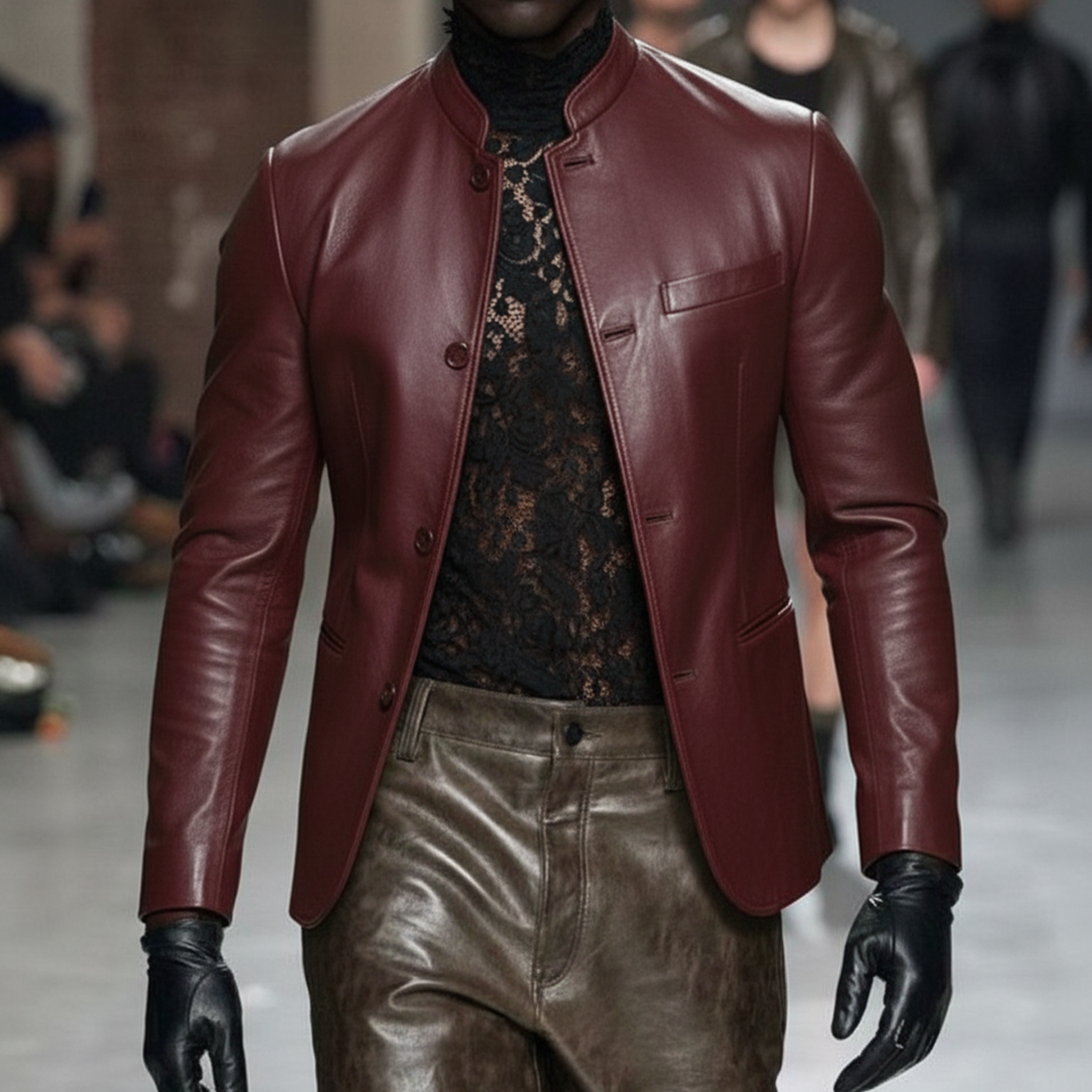 Men's Classic Retro Stand-collar PU Leather Slim-fit Jacket MTA0514L7K