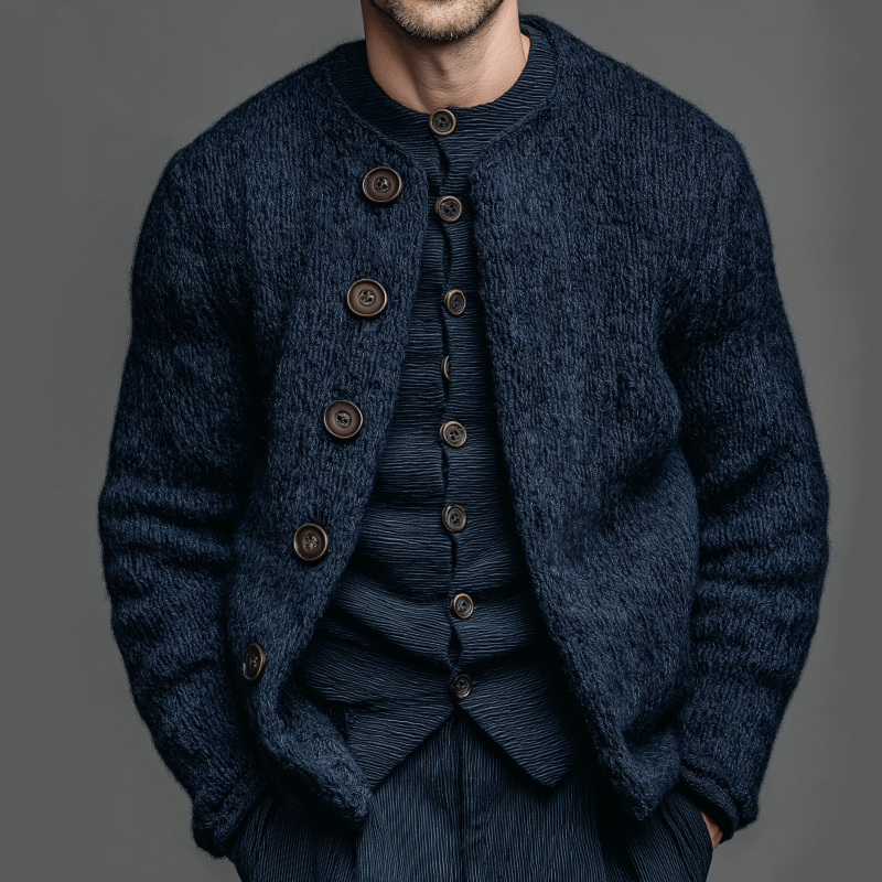 Men's Vintage Casual Cotton Knitted Collarless Button-Down Sweater Cardigan  MTA1411J6TO