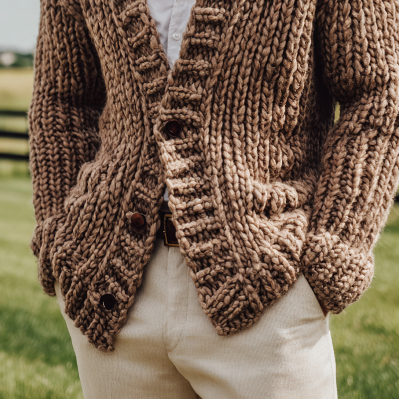 Men's Chunky Knit V Neck Single Breasted Cardigan MTA0894I1Z