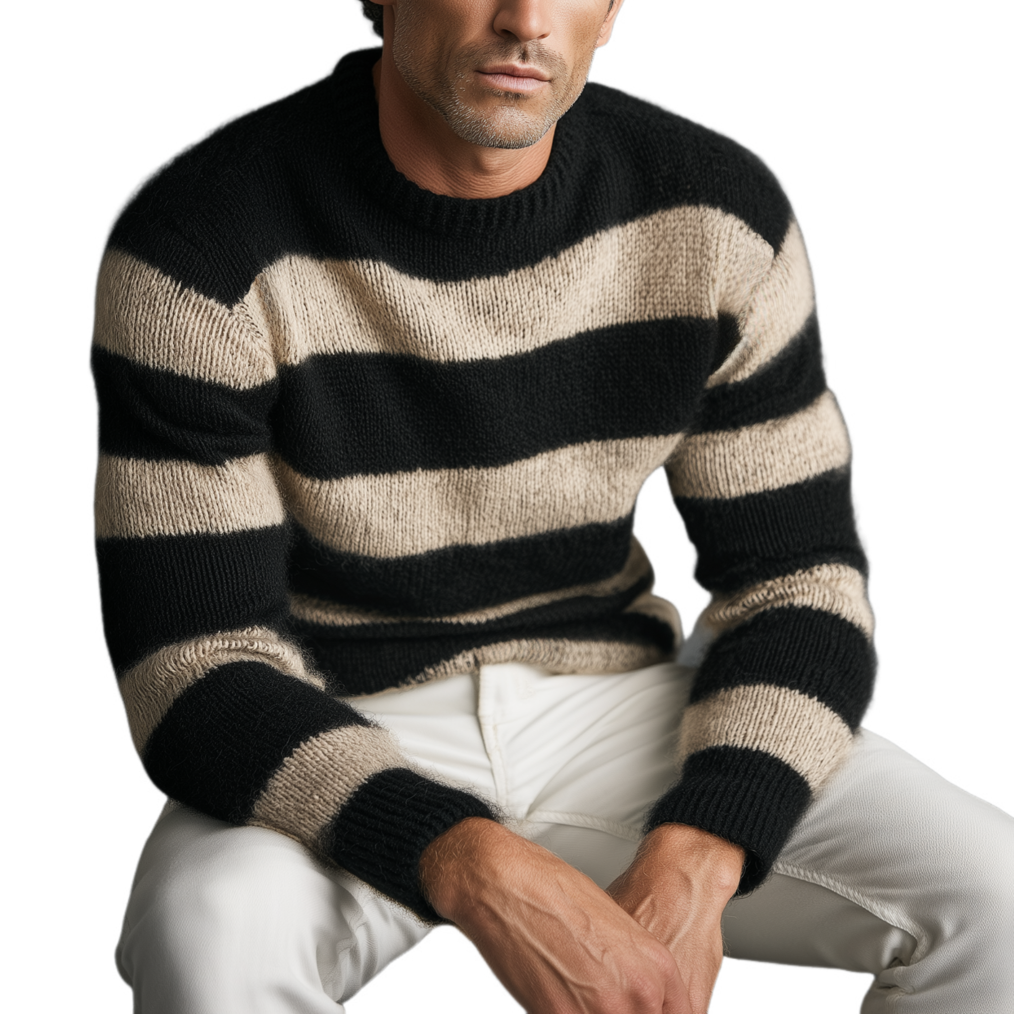 Men's Classic Casual Tough Style Crew Neck Striped Sweater MTA0847I8K