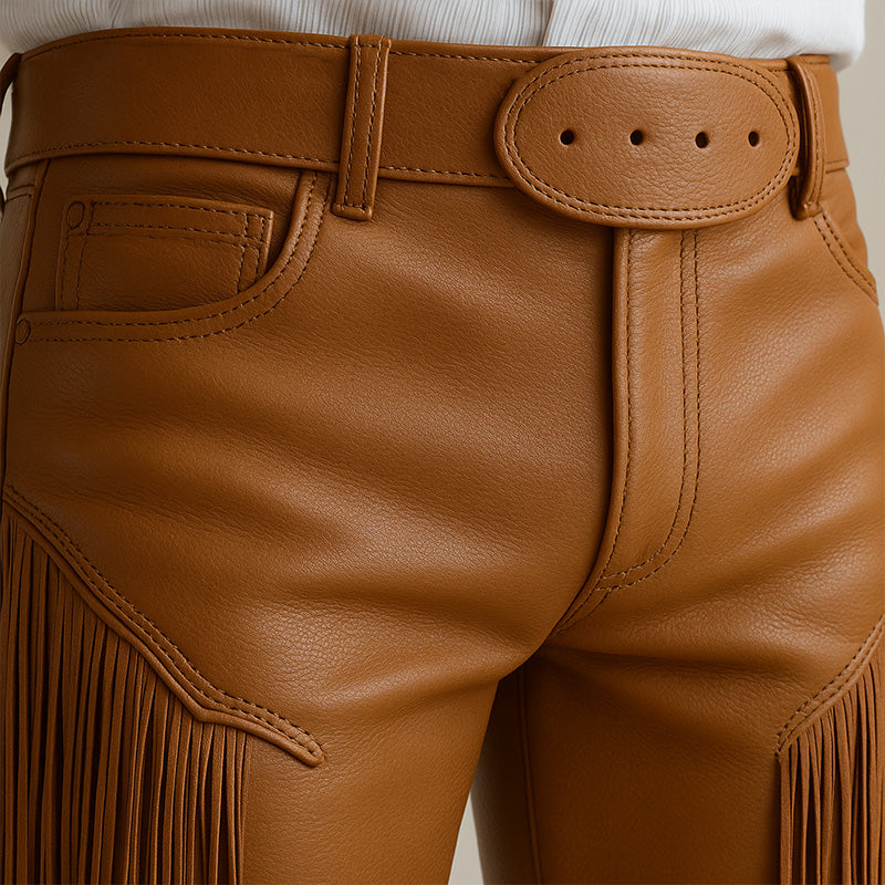 Men's Summer Western Cowboy Style Leather Tassel Trousers MTA1494E8P