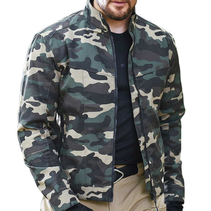 Men's Retro Casual Camouflage Print Canvas Wear-Resistant Outdoor Training Jacket MTA2941I6TO