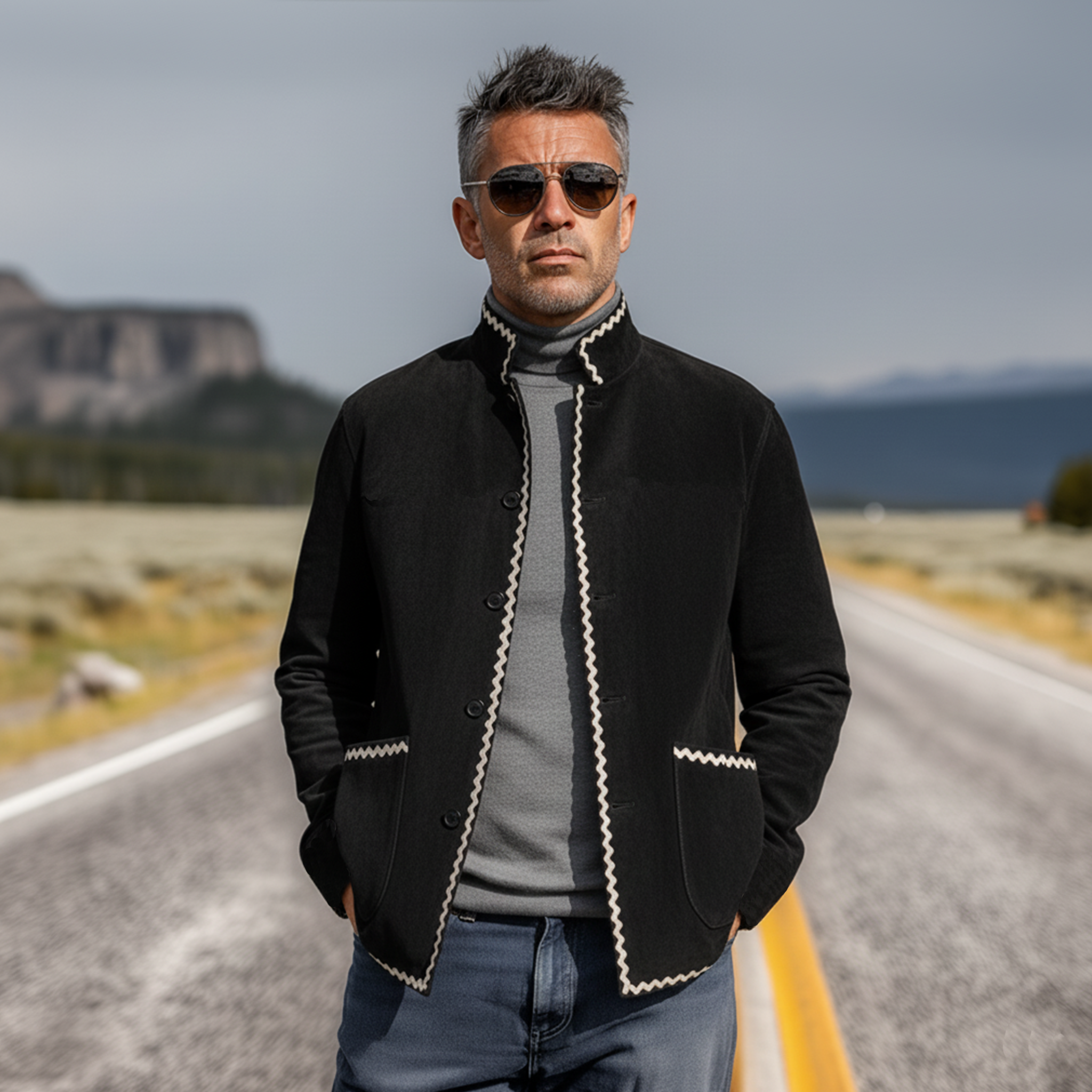 Men's Classic Retro Stand-up Collar Faux Velvet Jacket MTA1200K5K