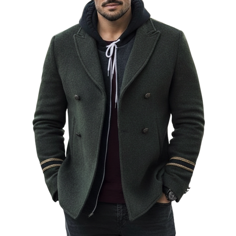 Men's Classic Army Green Double-breasted Short Coat MTA2423I6U