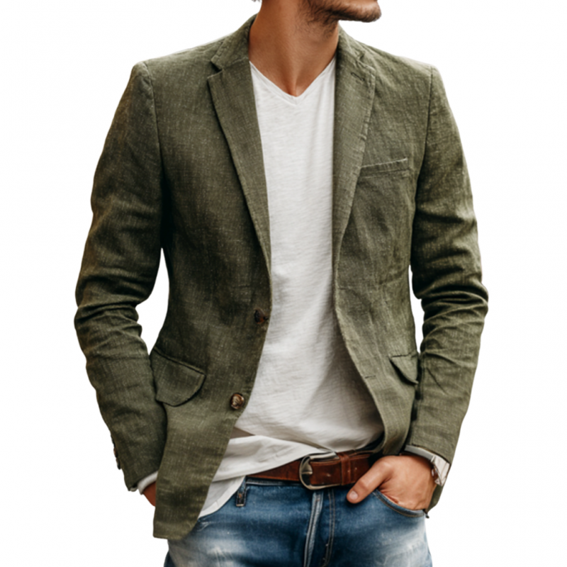 Men's Casual Solid Color Breathable Linen Notch Lapel Single-breasted Slim-fit Blazer  MTA1714G1M