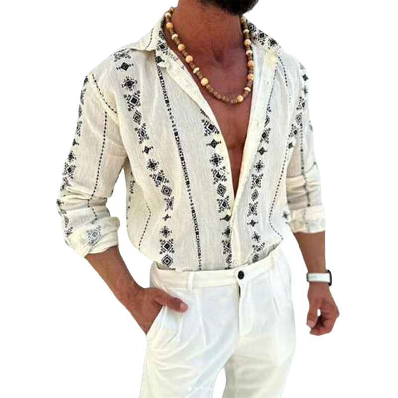 Men's Hawaiian Print Lapel Long Sleeve Shirt 07019990X