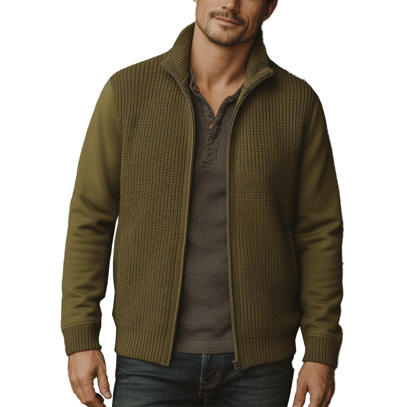 Men's Winter Fashionable Cotton Yarn Knitted Patchwork Cardigan MTA1348J2P