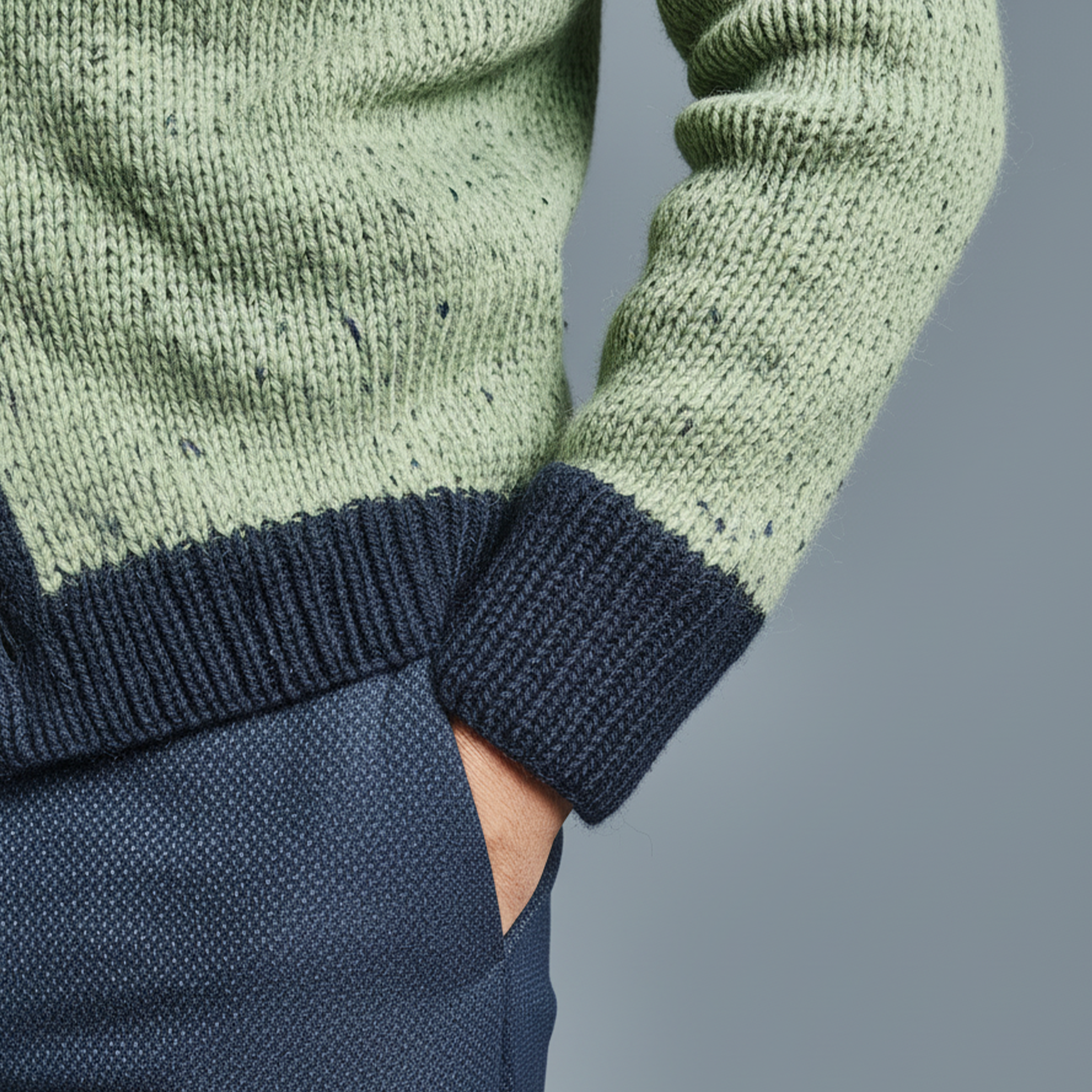 Men's Classic Casual Lapel Green And Navy Blue Knitted Cardigan MTA2669I3K