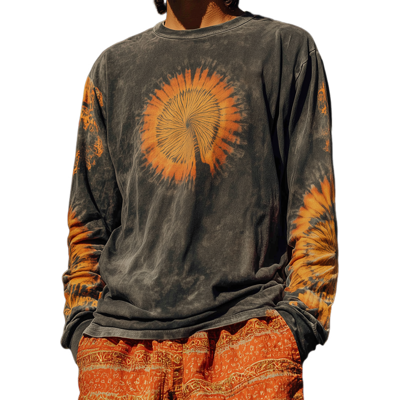 Men's Retro Casual Hippie Style Printed Round Neck Long Sleeve T-Shirt MTA0123H1TO