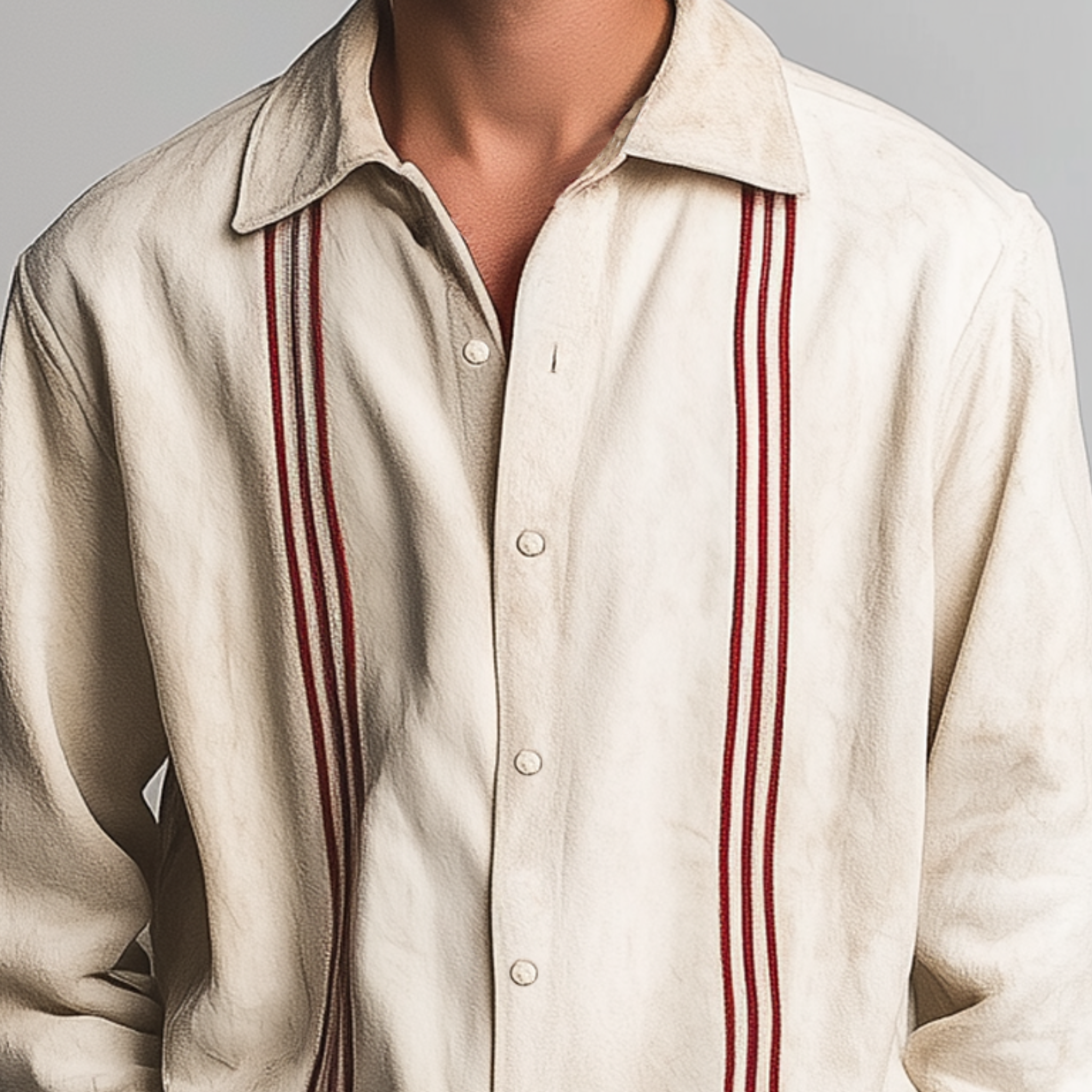 Men's Classic Casual Thin Contrast Color Stitching Suede Embroidery Lapel Long Sleeve Shirt MTA2452G6K