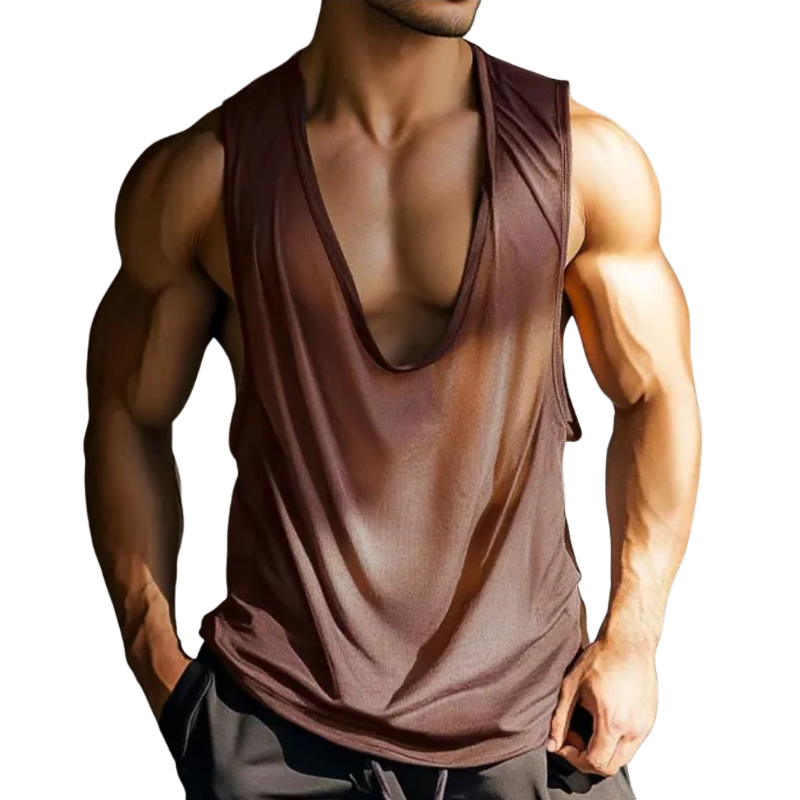Men's Casual Cotton Blend Deep U Neck Draped Loose Tank Top MTA1442E5M
