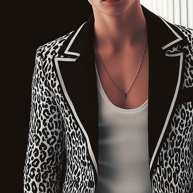 Men's Vintage Leopard Print Single Breasted Blazer MTA1781G6TO
