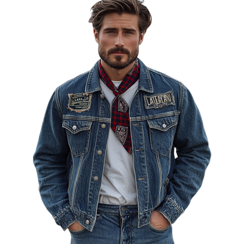 Men's Vintage Dark Blue Washed Denim Jacket 05225471U