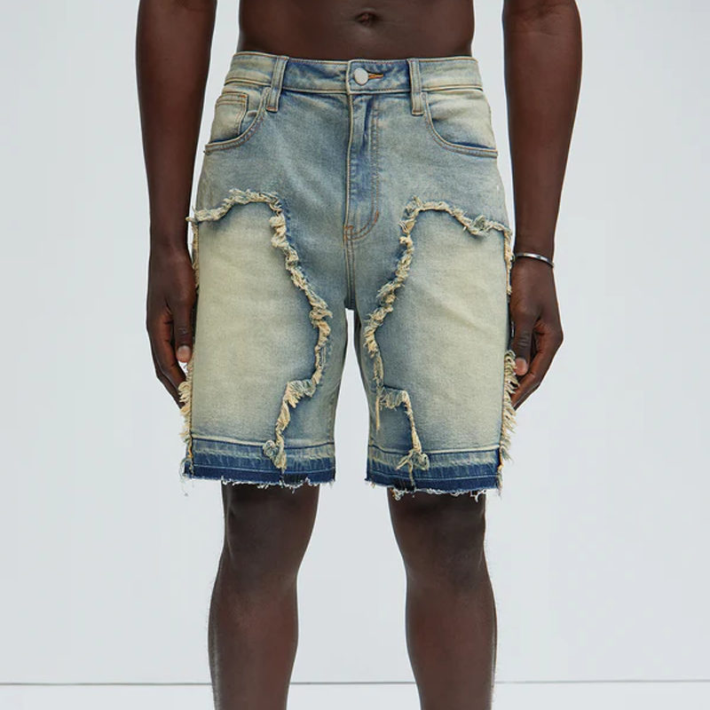 Men's Spring And Summer Fashion Casual Washed Raw Edge Decorated Denim Shorts MTA0997G2K